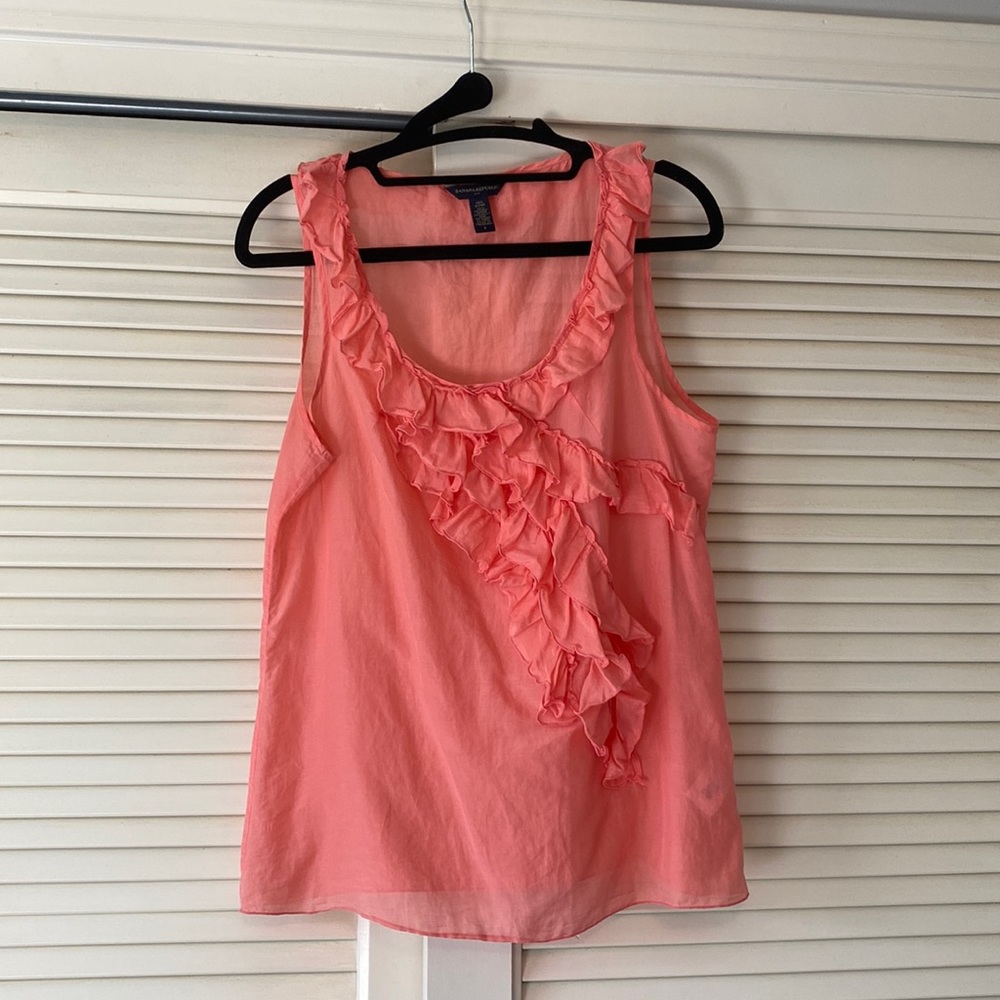 Banana Republic shell sleeveless top with ruffle detail.